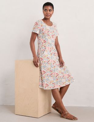 Seasalt Cornwall Womens Pure Cotton Floral Midi Waisted Dress - 8 - Multi, Multi