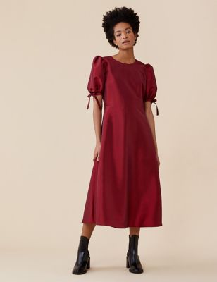 M&S Finery London Womens Round Neck Tie Sleeve Midaxi Tiered Dress