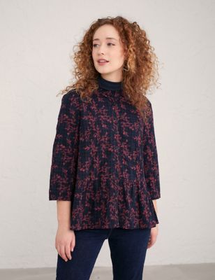 M&S Seasalt Cornwall Womens Cotton Rich Printed High Neck Shirt