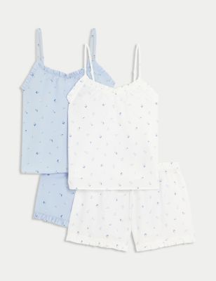 M&S Girls 2pk Pure Cotton Floral Pyjama Sets (6-16 Yrs) - 6-7 Y - Lilac Mix, Lilac Mix