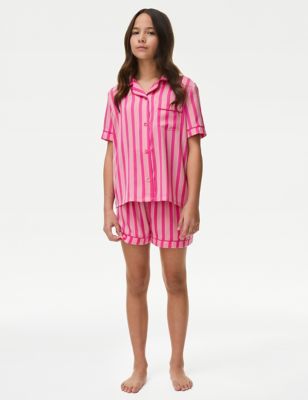 M&S Girls Satin Striped Pyjamas (6-16 Yrs) - 12-13 - Pink Mix, Pink Mix