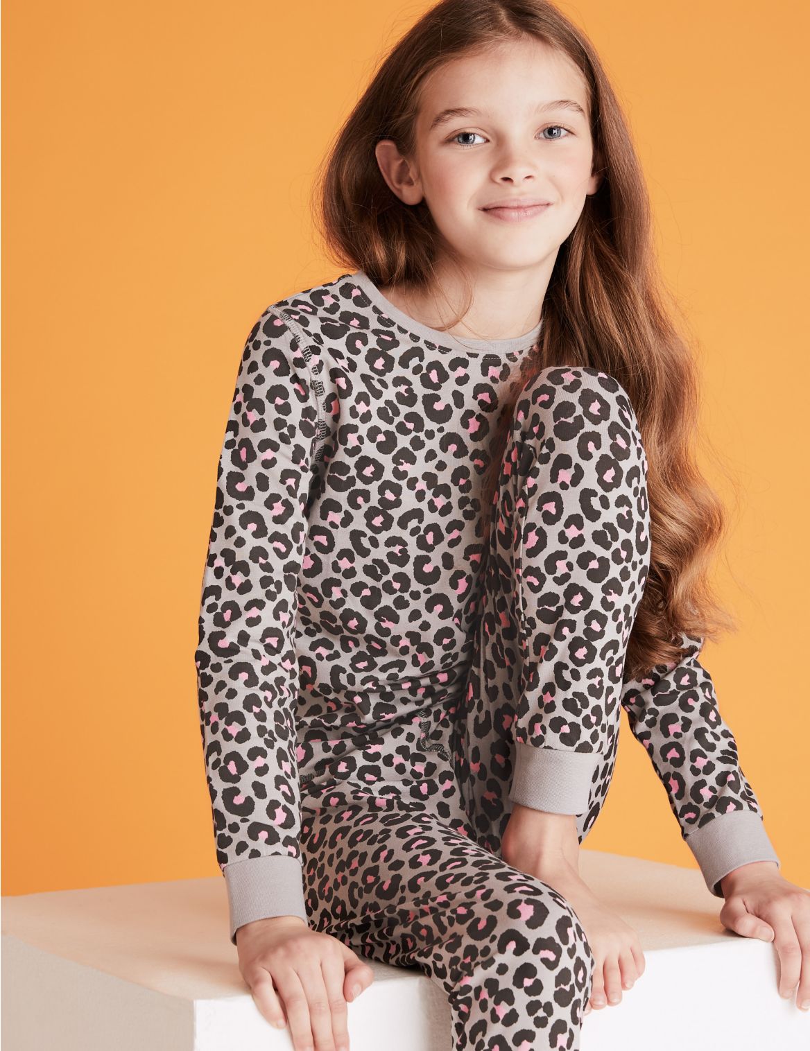 Cotton Leopard Pyjama Set (7-16 Yrs) grey