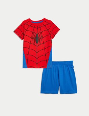 M&S Boys Pure Cotton Spider-Mantm Pyjamas (2-8 Yrs) - 3-4 Y - Red Mix, Red Mix
