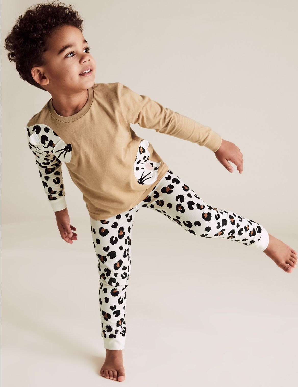 Pure Cotton Leopard Pyjama Set (1-7 Yrs) beige
