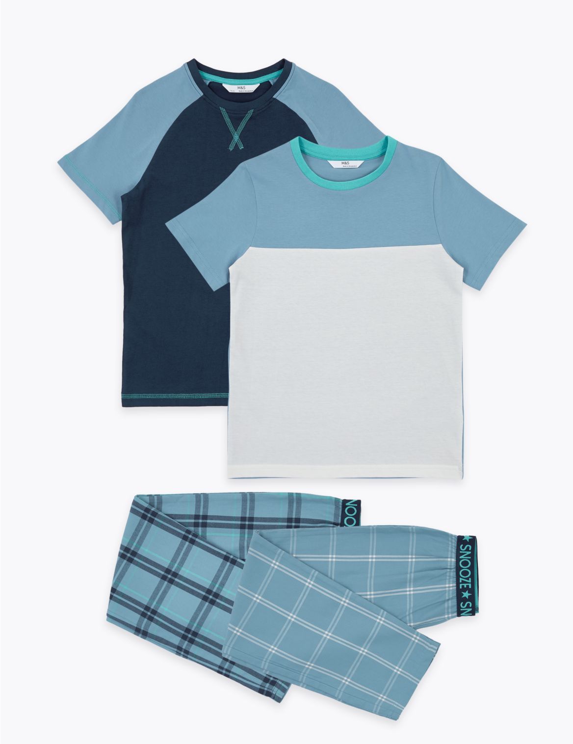 2 Pack Cotton Checked Pyjama Sets (6-16 Yrs) blue