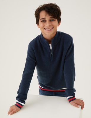 M&S Boys Striped Knitted Zip Jumper (6-16 Yrs)