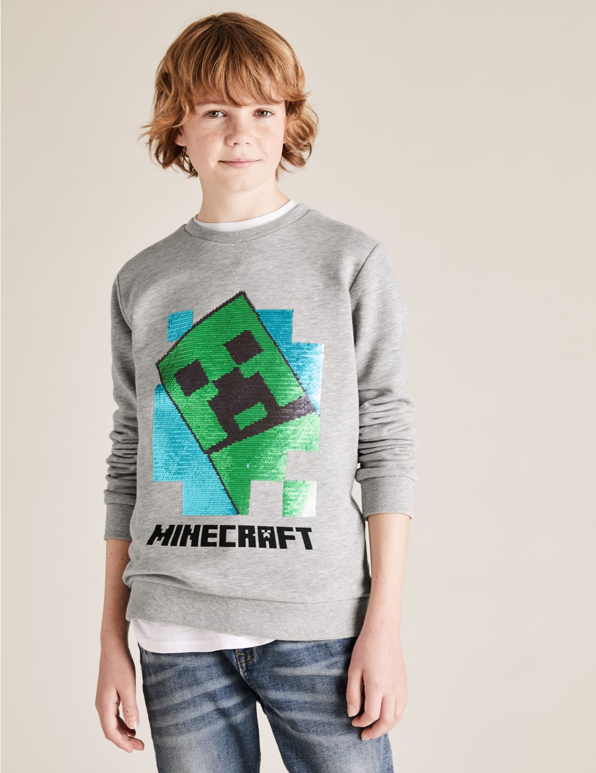 Minecraft&trade; Reversible Sequin Sweatshirt (6-16 Yrs) grey
