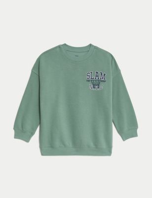 M&S Cotton Rich Basketball Sweatshirt (6-16 Yrs) - 6-7 Y - Smokey Green, Smokey Green