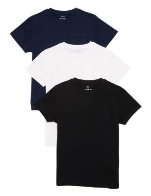M&S Boys 3pk Pure Cotton Plain T-Shirts (6-16 Yrs)