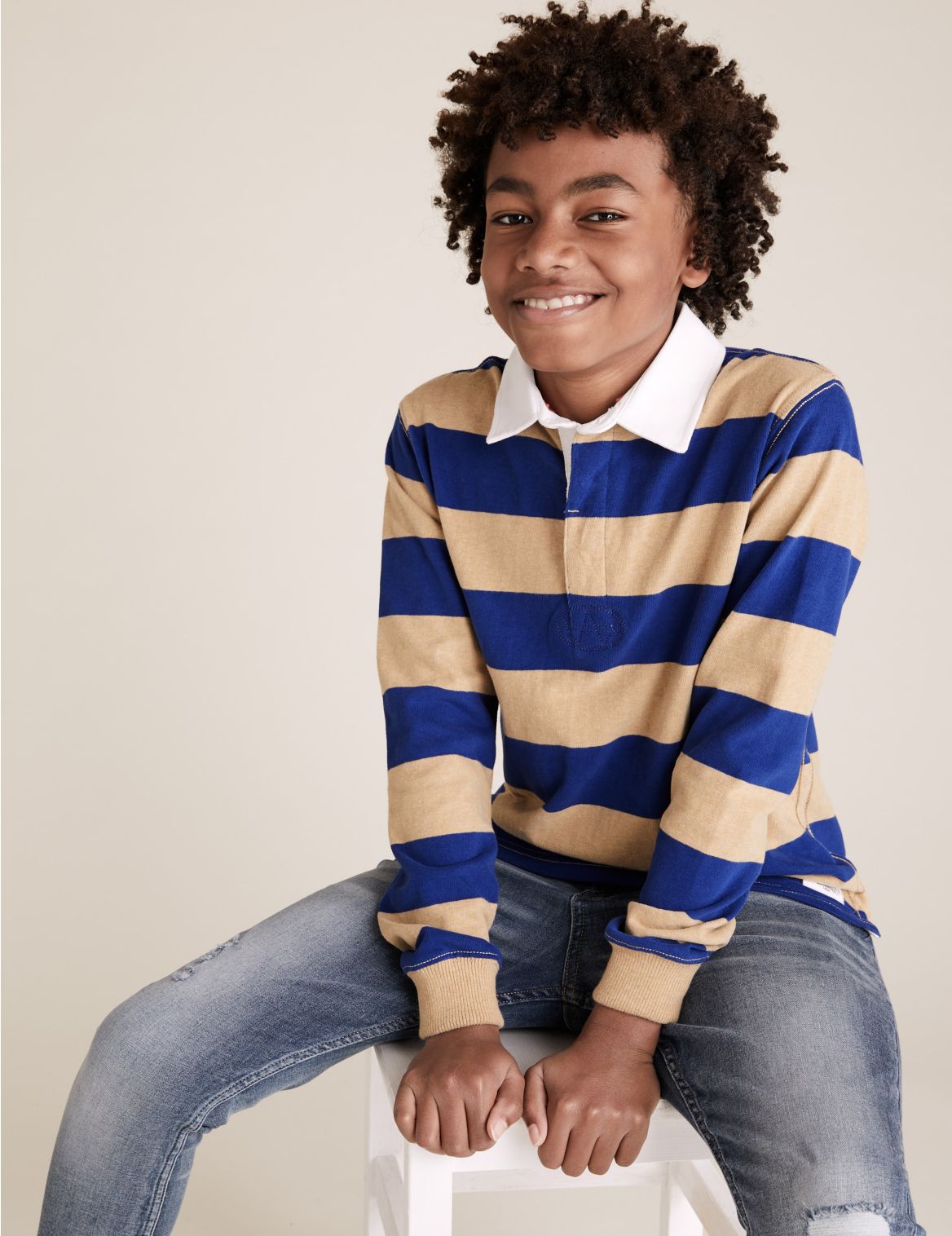 Pure Cotton Striped Rugby Shirt (6-14 Yrs) brown