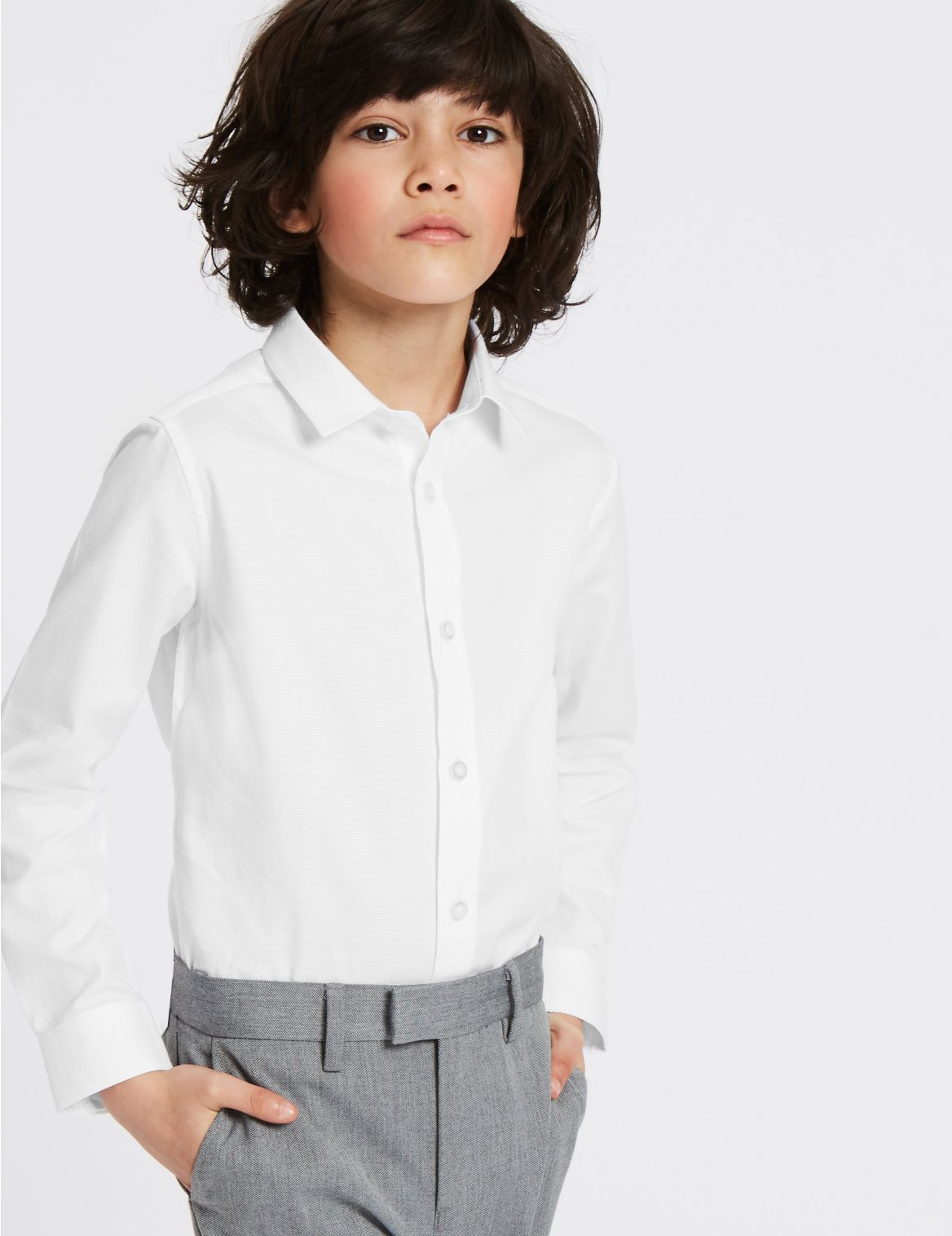 Pure Cotton Textured Shirt (3-16 Yrs) white
