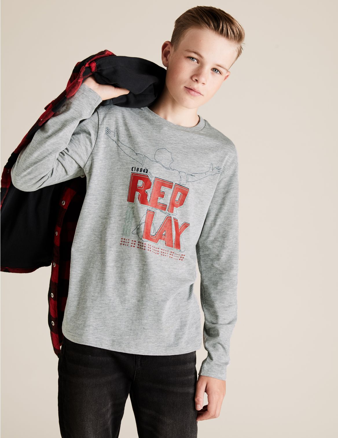 Cotton Long Sleeved Replay Top (6-16 Yrs) grey