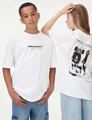 M&S Boys Pure Cotton McLaren T-Shirt (6-16 Yrs) - 7-8 Y - White, White