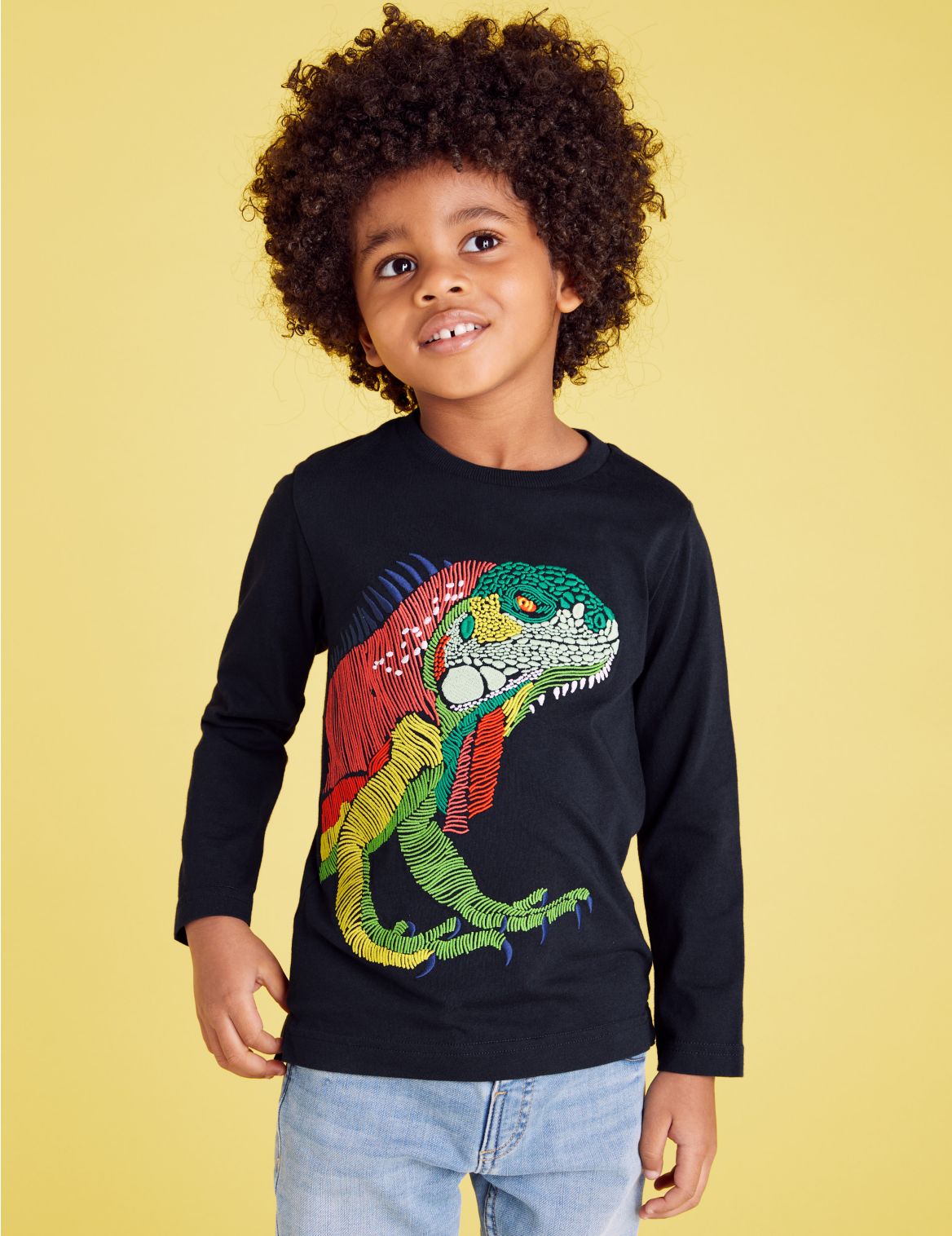 Pure Cotton Embroidered Iguana Top (2-7 Yrs) navy