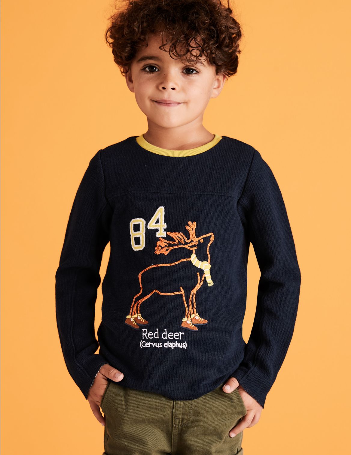 Pure Cotton Embroidered Stag Top (2-7 Yrs) navy