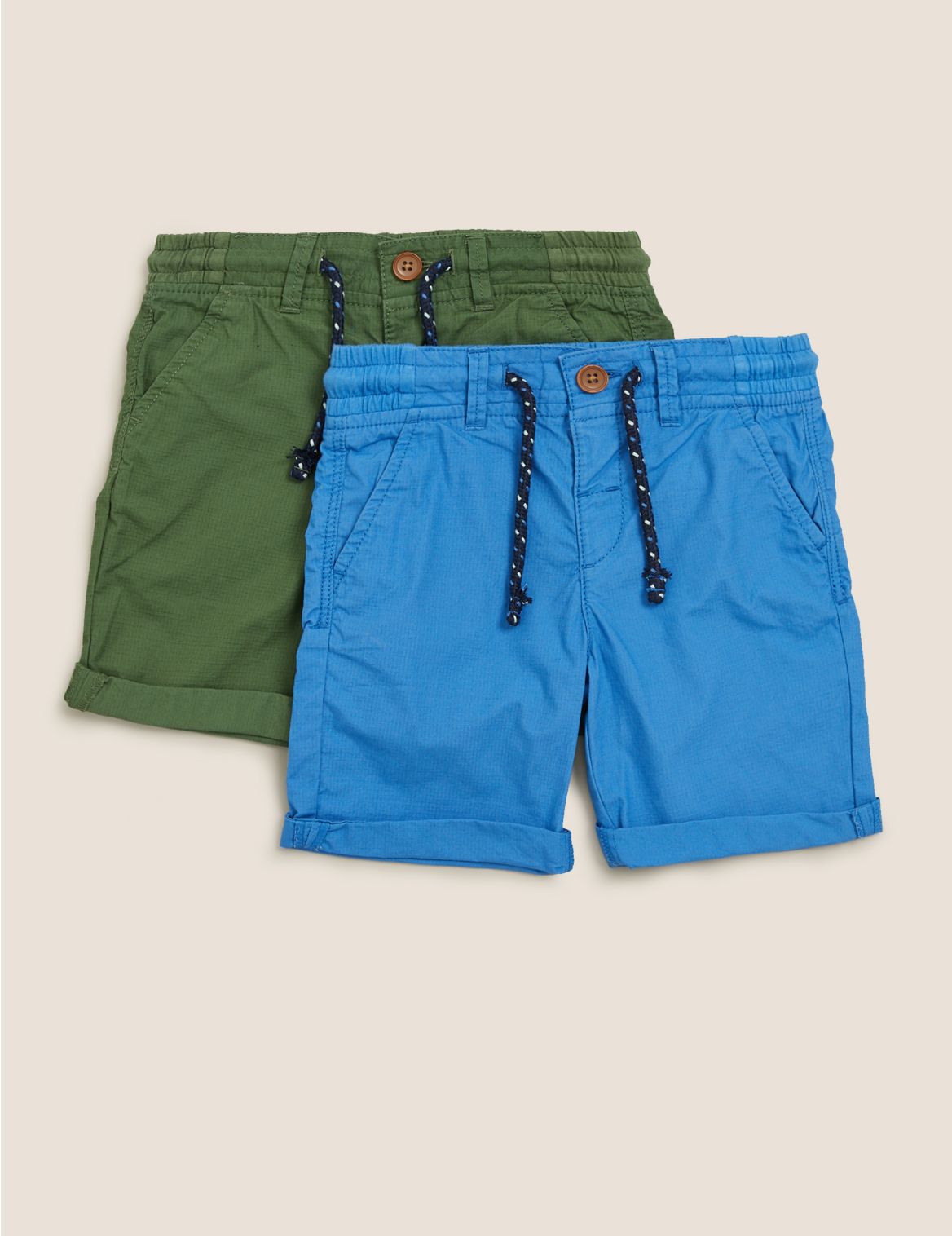 2pk Pure Cotton Ripstop Shorts (2-7 Yrs) green