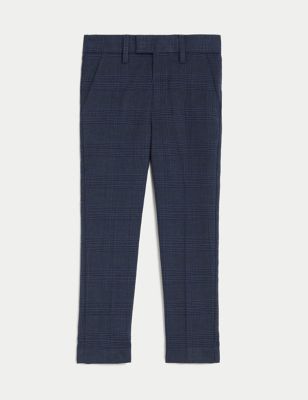 M&S Boys Checked Suit Trousers (2-8 Yrs) - 3-4 Y - Navy, Navy