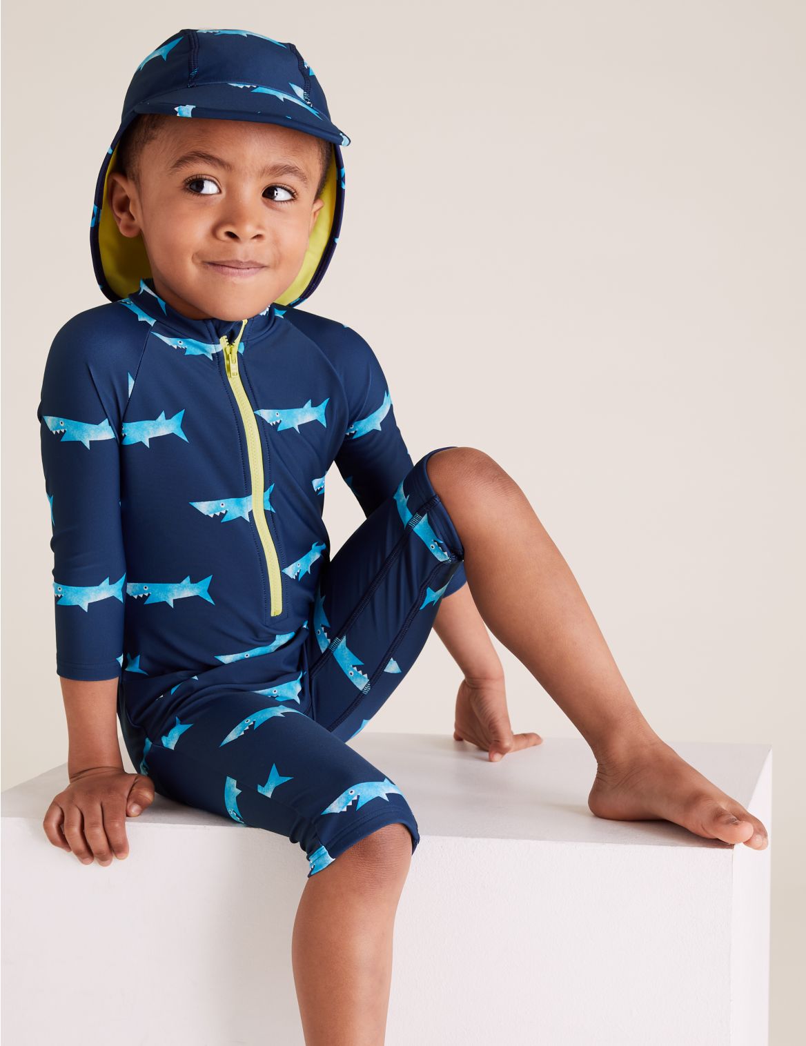 2pc Shark All Over Print All In One (2-7 Yrs) navy
