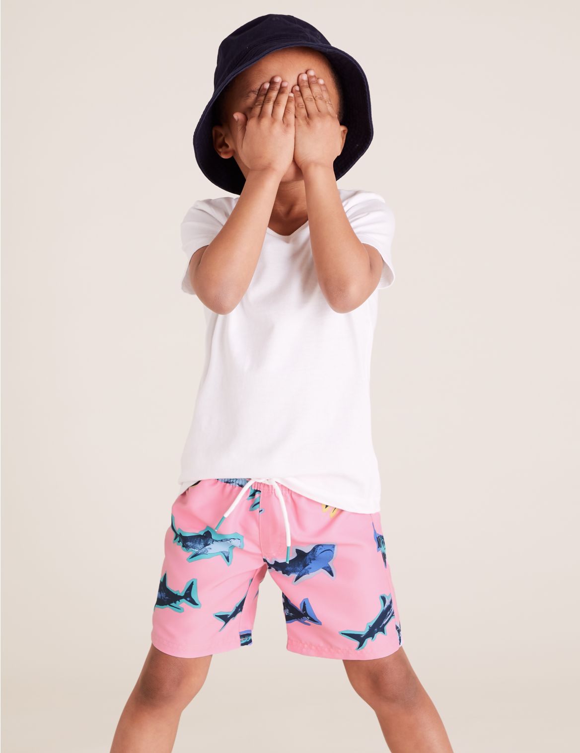 Shark Print Swim Shorts (2-7 Yrs) pink