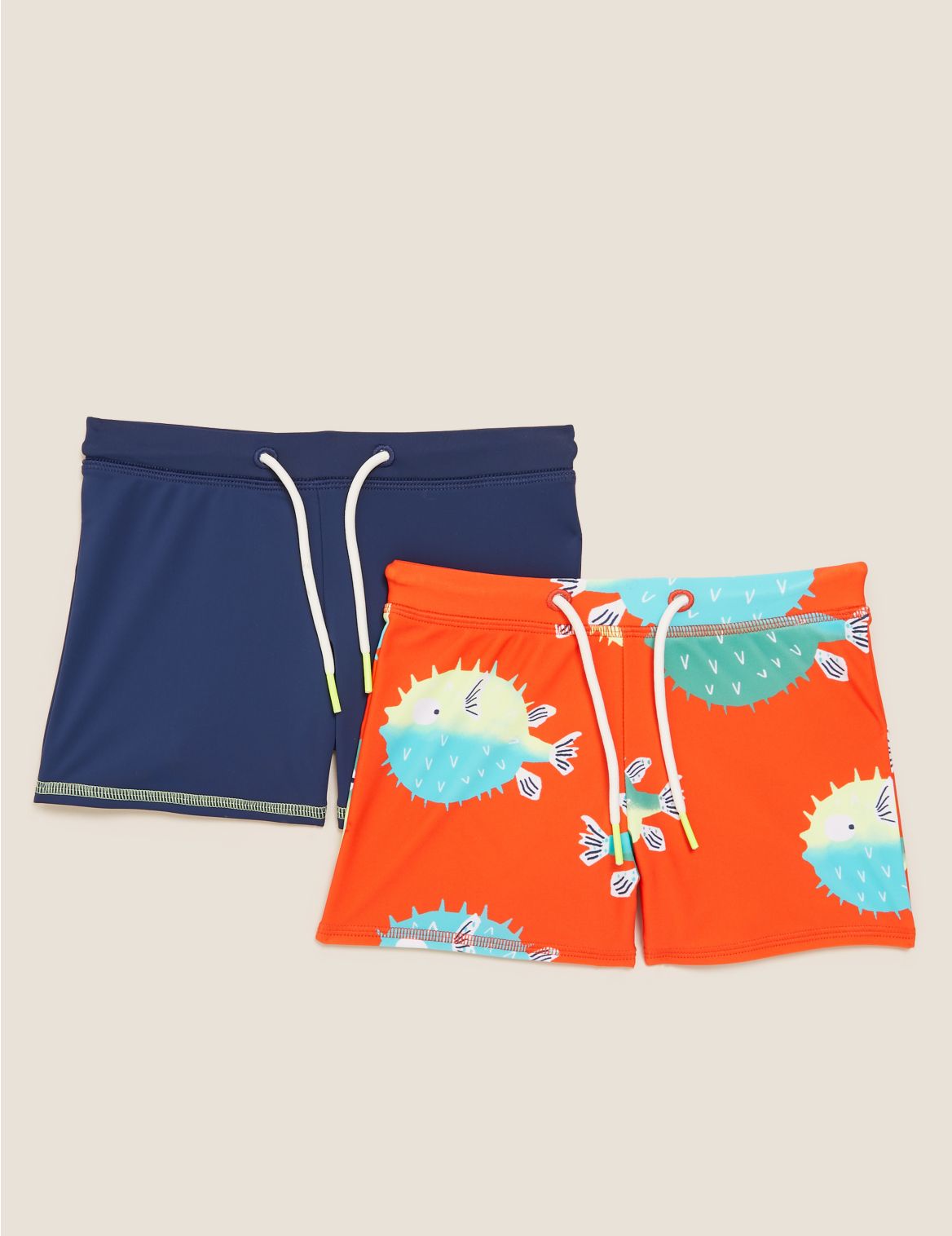 2pk Puffer Fish and Solid Swim Trunks (2-7 Yrs) multi-coloured