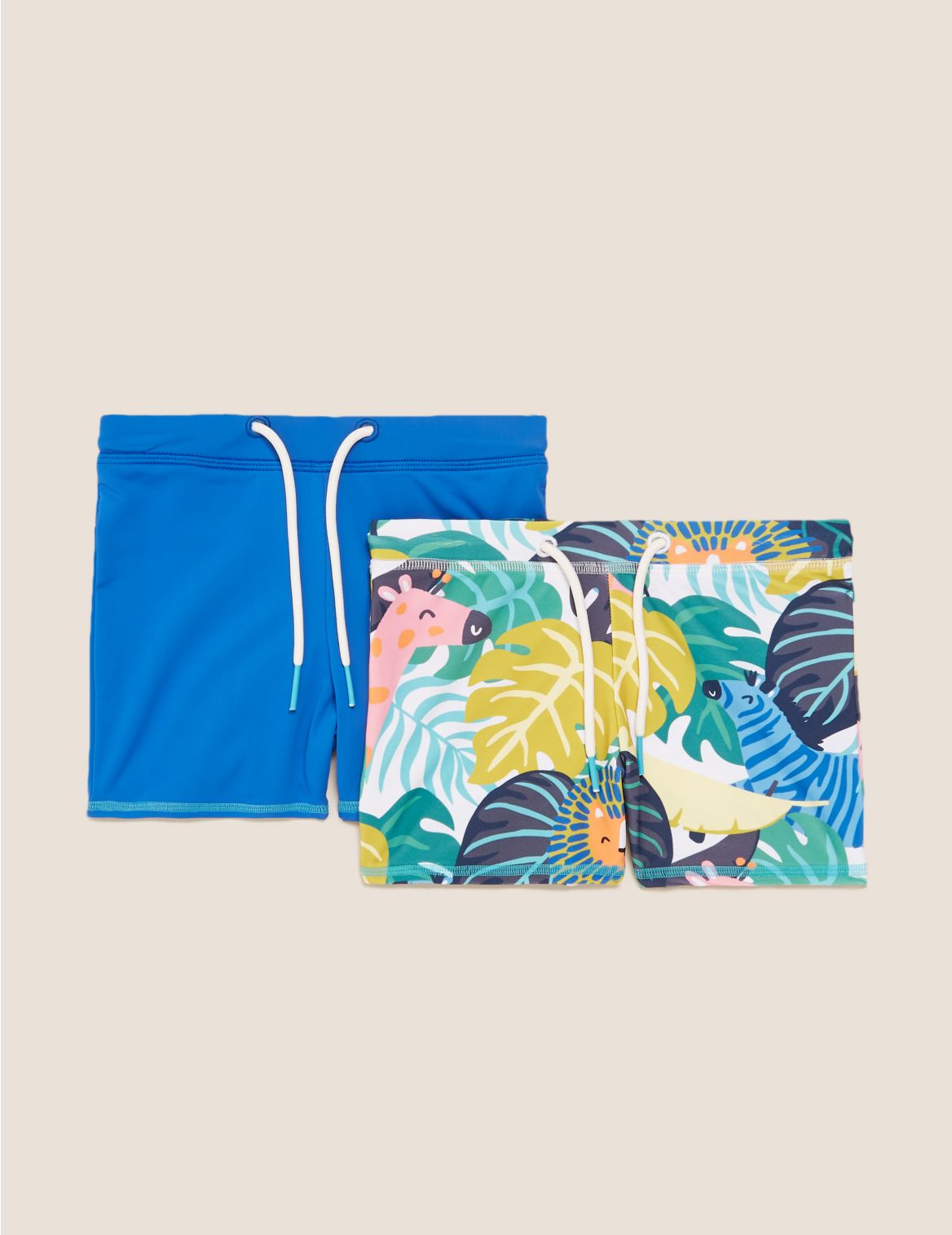 2pk Palm Print and Solid Swim Trunks (2-7 Yrs) blue