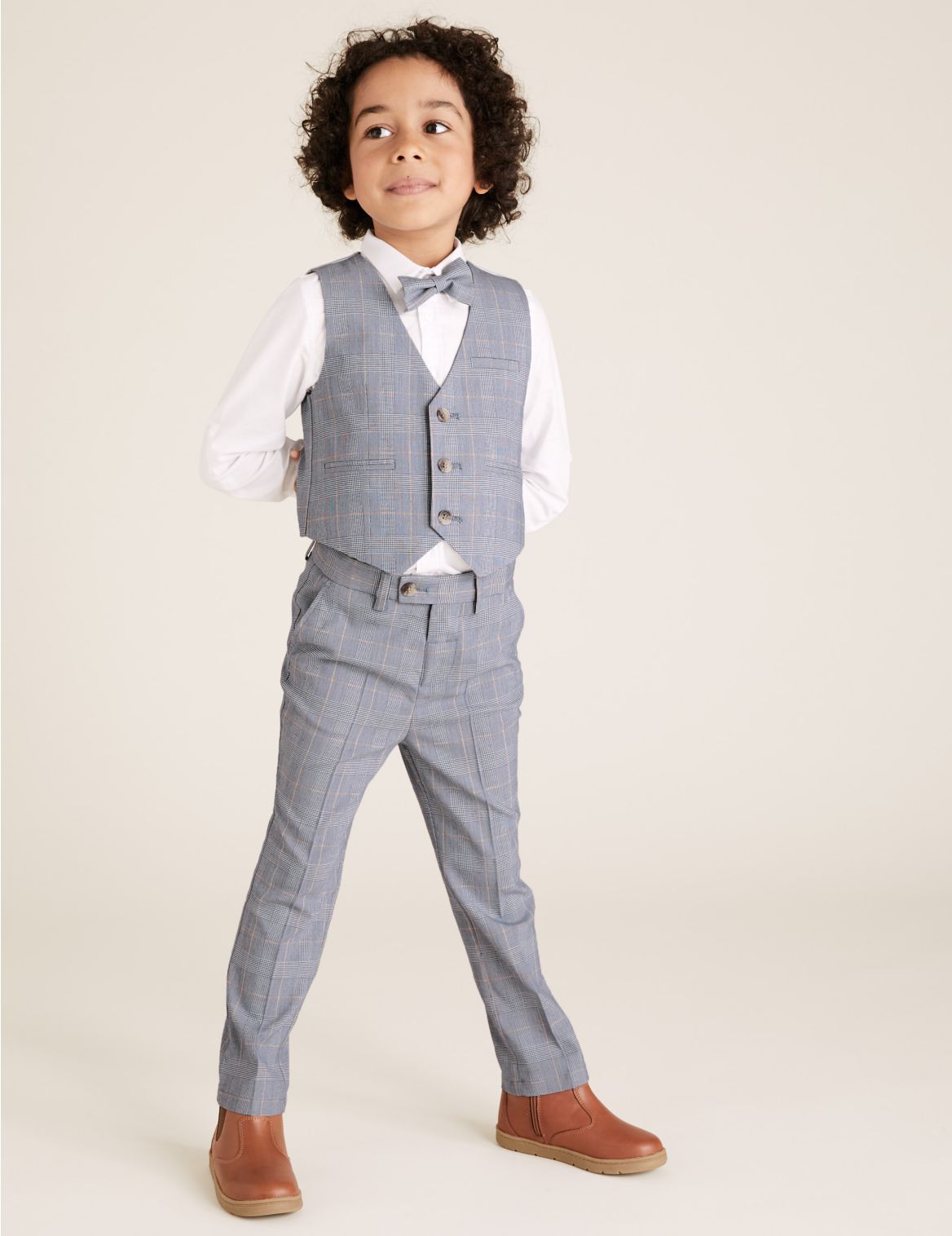 4 Piece Checked Suit Outfit (2-7 Yrs) blue