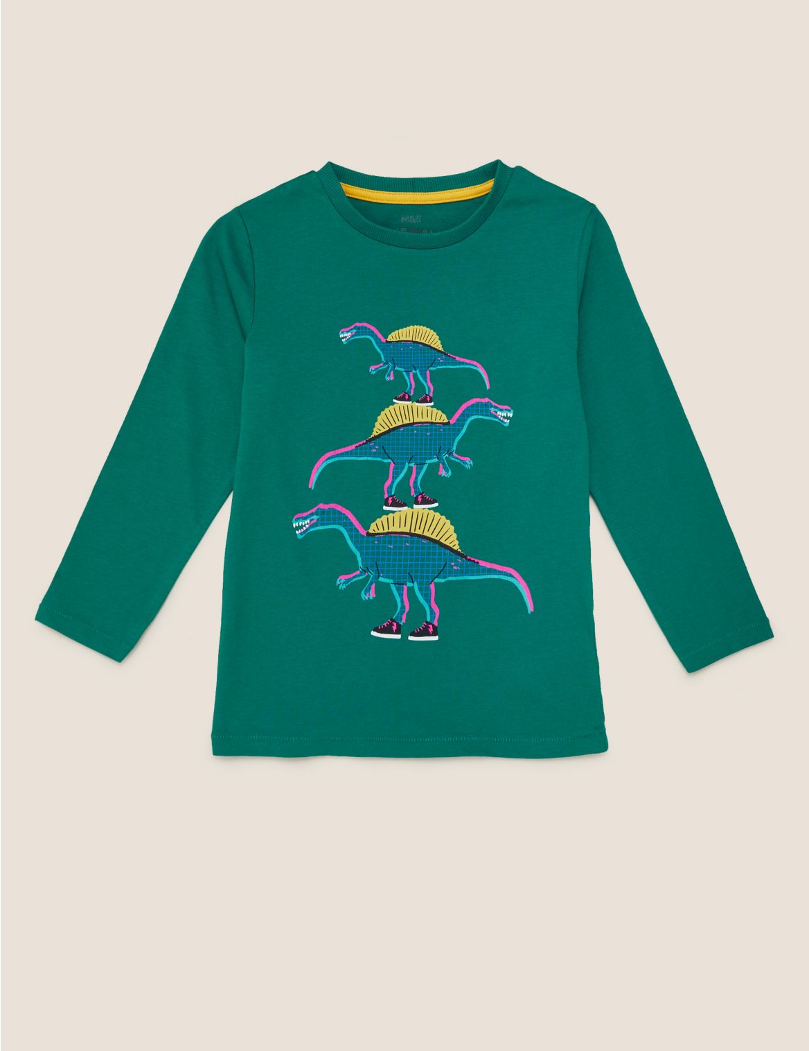 Pure Cotton Stacked Dinosaur Top (2-7 Yrs) green