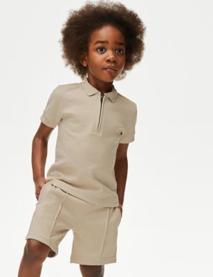 M&S Boy's Polo Shirt And Shorts Set (2-8 Yrs) - 2-3 Y - Neutral, Neutral,Navy
