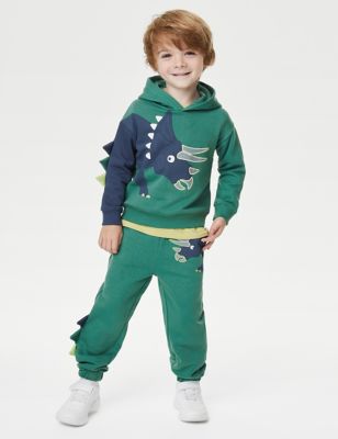 M&S Boys 2pc Cotton Rich Dinosaur Outfit (2-8 Yrs) - 3-4 Y - Green Mix, Green Mix