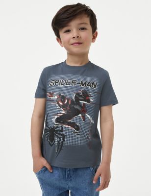 M&S Pure Cotton Spider-Man T-Shirt (2-8 Yrs) - 2-3 Y - Blue, Blue