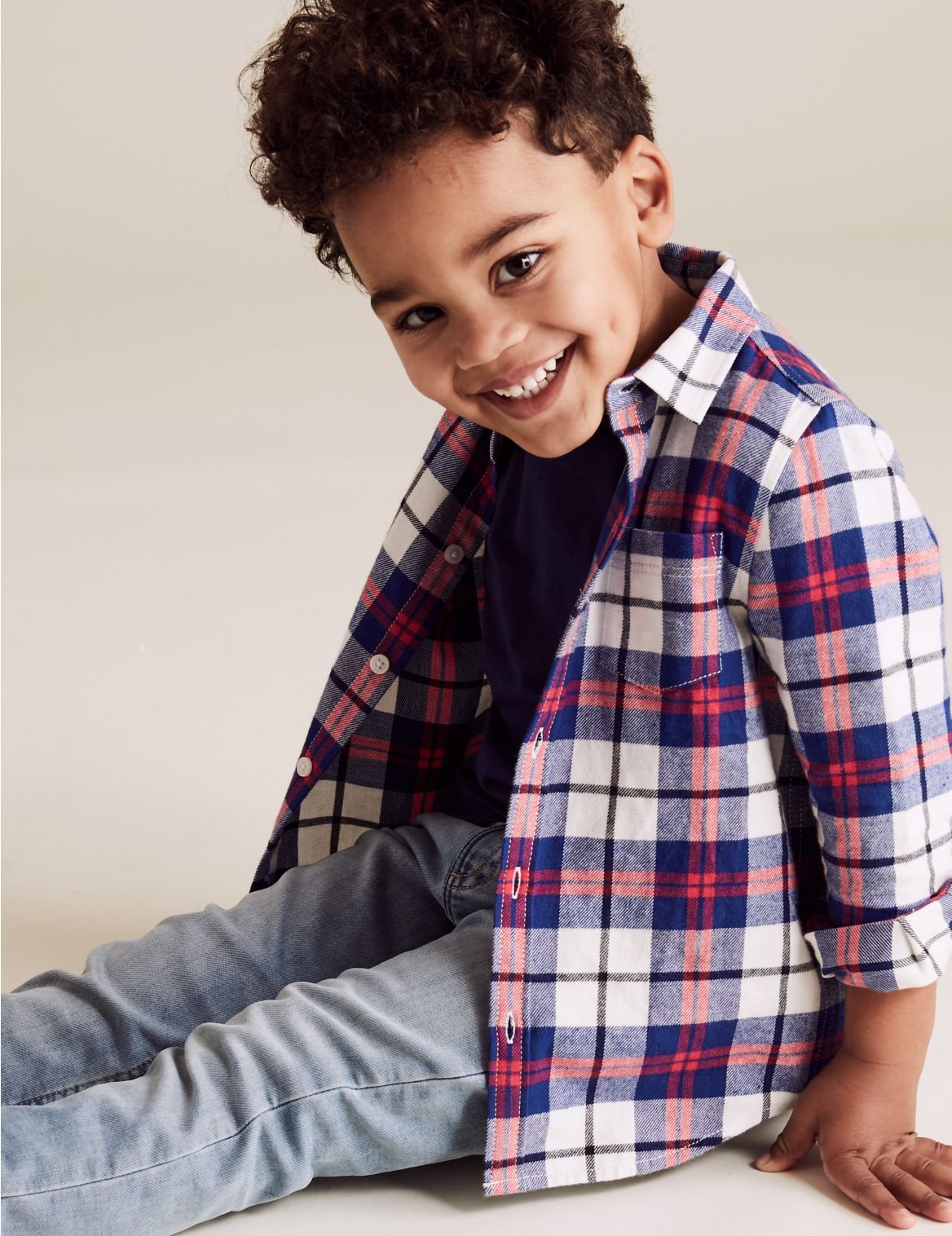 Pure Cotton Check Shirt with T-Shirt (2-7 Yrs) red