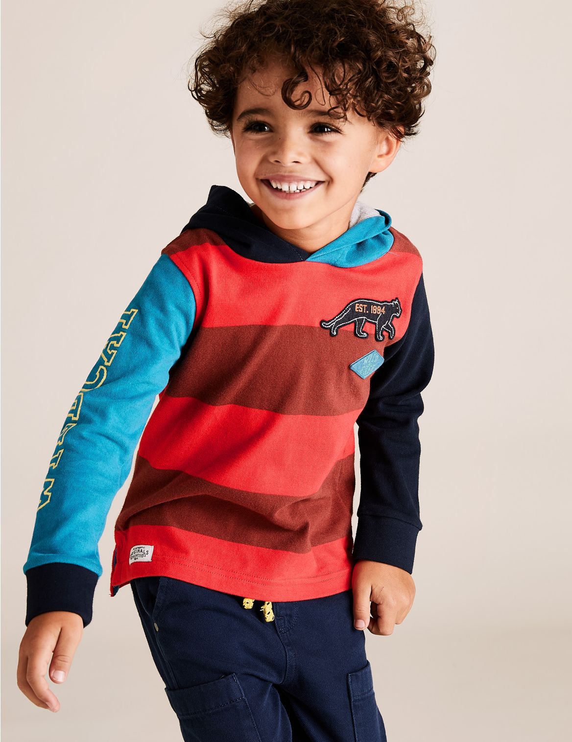 Pure Cotton Striped Wildcat Hoodie (2-7 Yrs) multi-coloured
