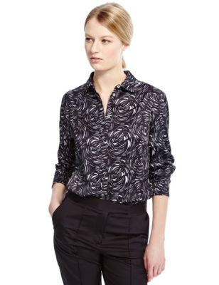M & S Collection Best Of British Silk Rich No Peep Floral Blouse | Snapcat