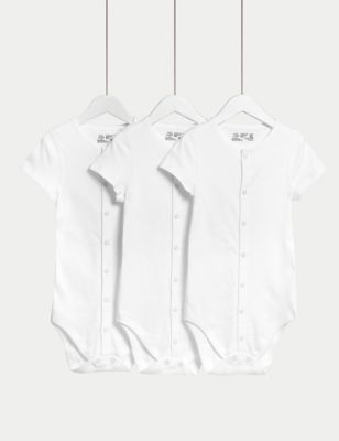 M&S 3pk Pure Cotton Bodysuits (0-16 Yrs) - 15-16 - White, White