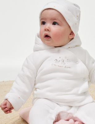M&S Pure Cotton Animal Hooded Jacket (7lbs-12 Mths) - NB - White Mix, White Mix