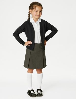 M&S Girls Cotton Regular Fit School Cardigan (2-16 Yrs) - 38-40LNG - Black, Black,Jade,Burgundy,Grey Marl,Royal Blue,Dark Navy,Bottle Green,Purple,Red