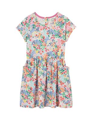 Joules Girls Pure Cotton Floral Dress (2-12 Yrs) - 11y - White Mix, White Mix
