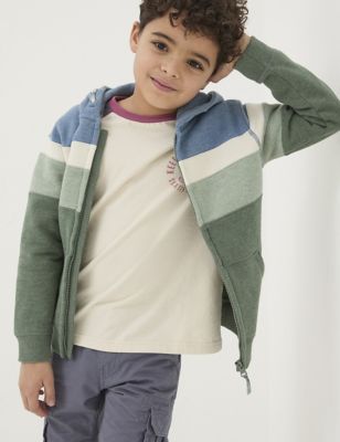 Fatface Boys Pure Cotton Colour Block Zip Hoodie (3-13 Yrs) - 5-6 Y - Green Mix, Green Mix