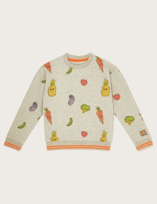 Monsoon Boys Pure Cotton Fruit & Veg Print Sweatshirt (3-13 Yrs) - 9-10Y - Grey Mix, Grey Mix