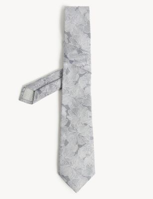 M&S Jaeger Mens Woven Floral Pure Silk Tie