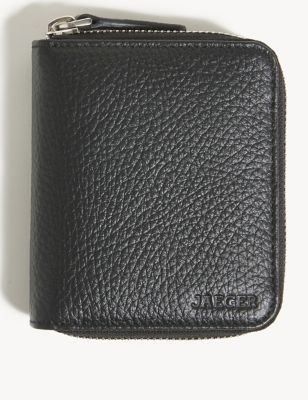 M&S Jaeger Mens Premium Leather Textured Zip Wallet
