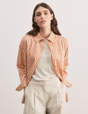 Jaeger Womens Pure Cotton Striped Oversized Shirt - 18 - Orange Mix, Orange Mix