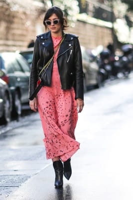 red leather jacket dress