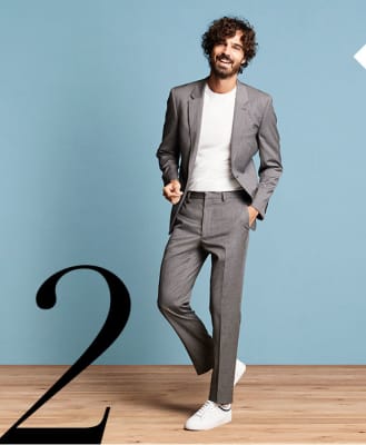 grey suit white trainers